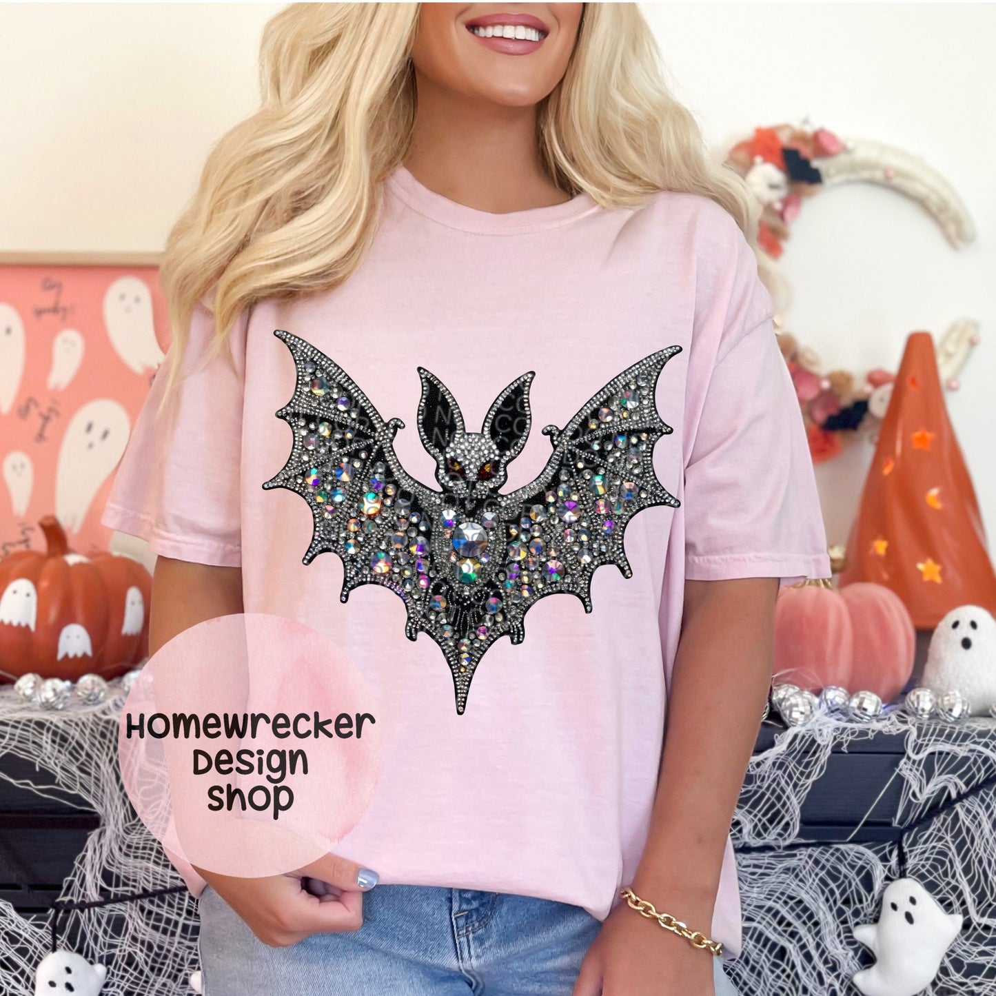 Spooky Bat digital rhinestone patch, faux embroidery, digital patch for printing, Halloween, spooky season, PNG digital download