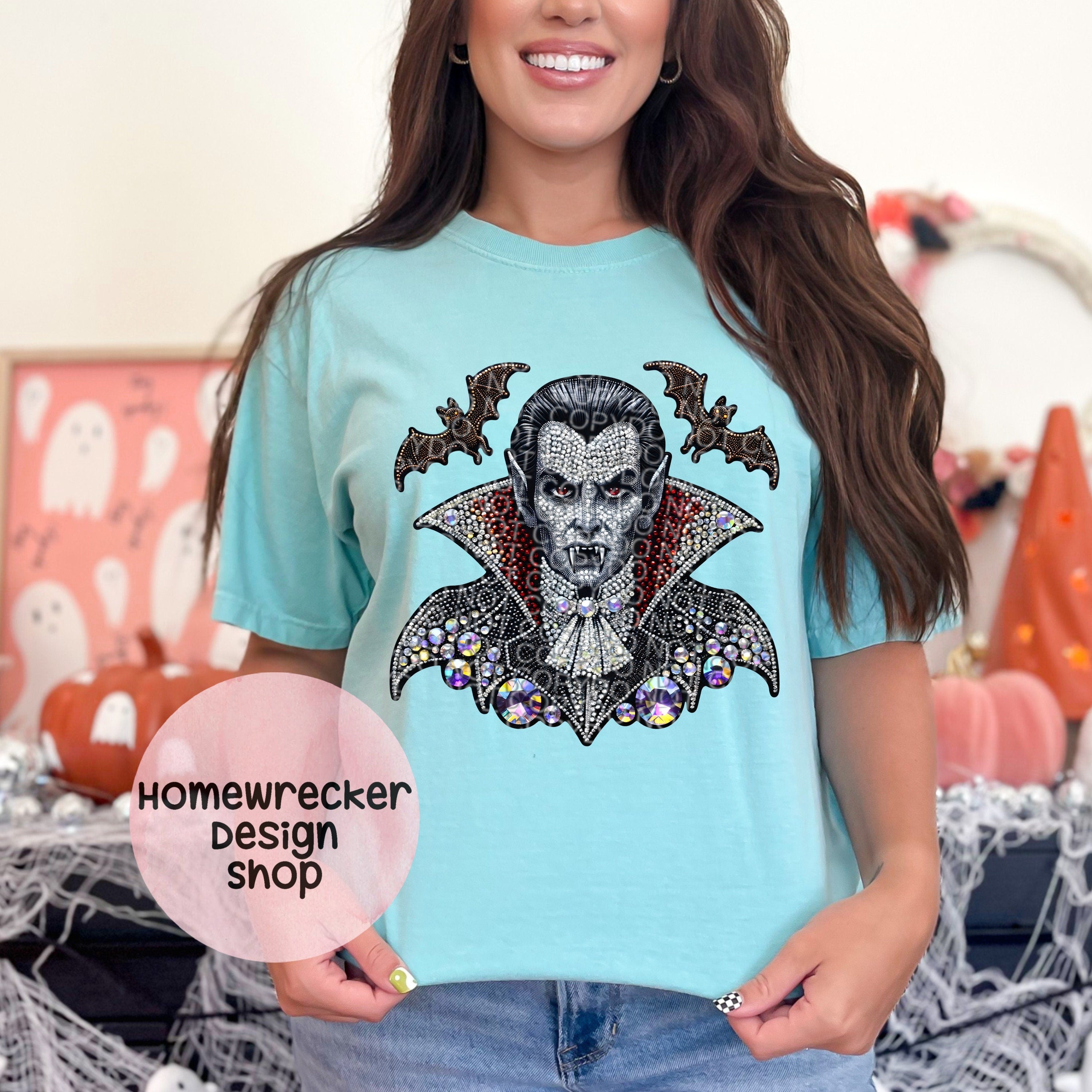 Vampire Bat digital rhinestone patch, faux embroidery, digital patch f ...