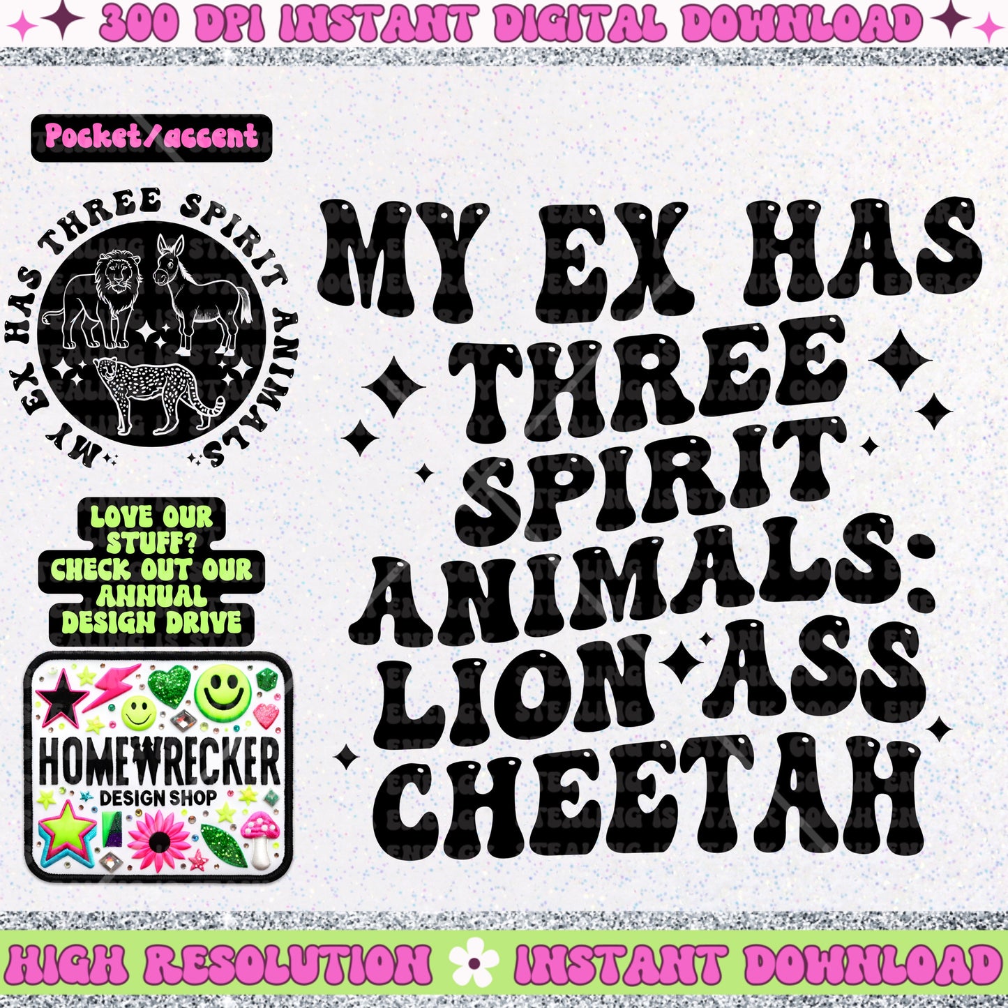 My ex has three spirit animals lion ass cheetah PNG, Digital Download, break up Shirt Png, Trendy Wavy Letters, petty PNG, Retro Wavy quote