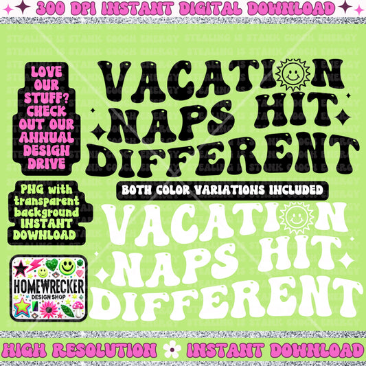 Vacation naps hit different, Digital Download, Trendy Wavy Letters, PNG design, Retro Wavy quote, vacation, summer png