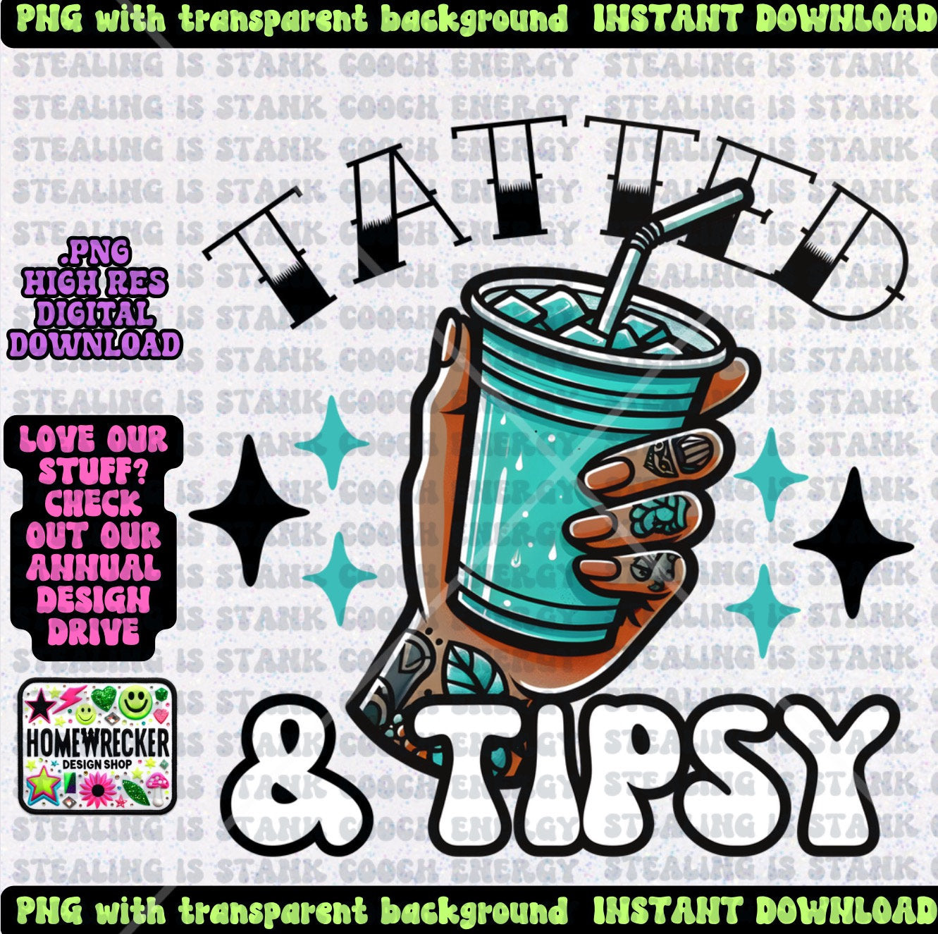 Tatted and Tipsy PNG download