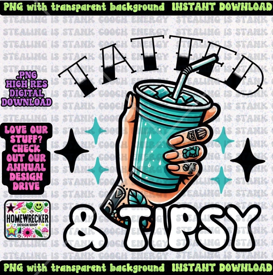 Tatted and Tipsy PNG download