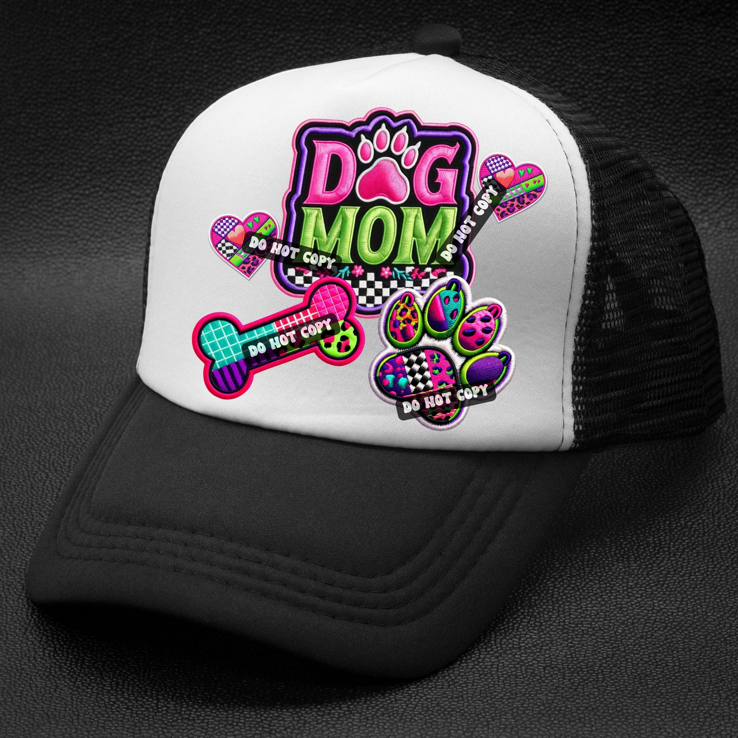 Dog Mom Patch Design, Neon, stacked FAUX embroidery patches, digital download, PNG