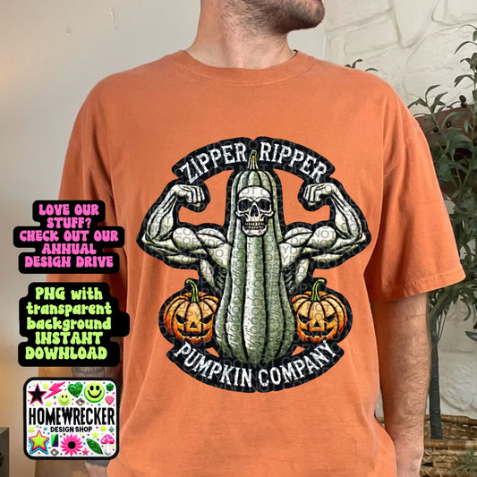 Zipper Ripper Pumpkin Company Faux Embroidery Patch | Digital Download PNG