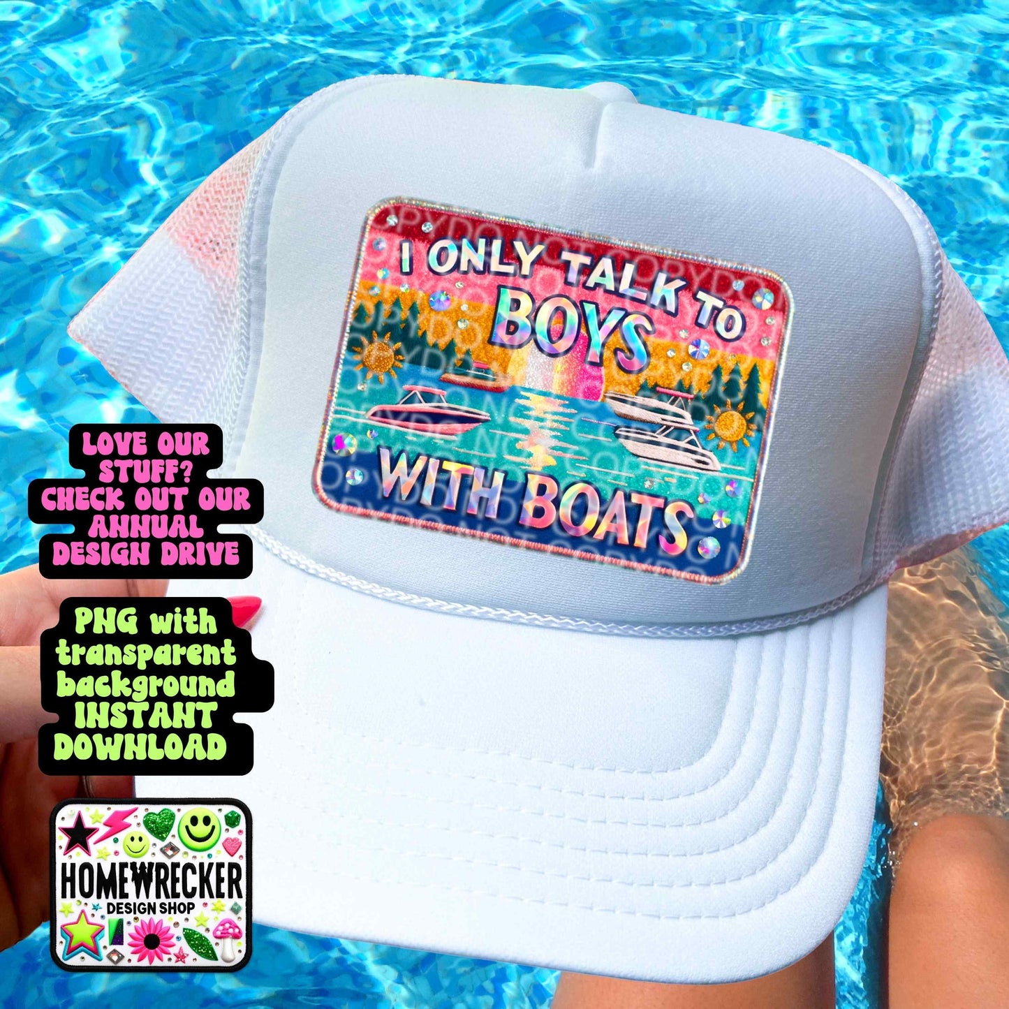 I only talk to boys with boats| Digital Design for DTF Printing - Faux Embroidery Look | Faux Embroidered Patch Design | Homewrecker Designs