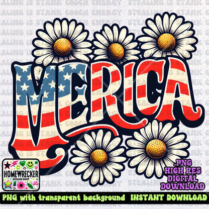 Merica Flag Daisies PNG