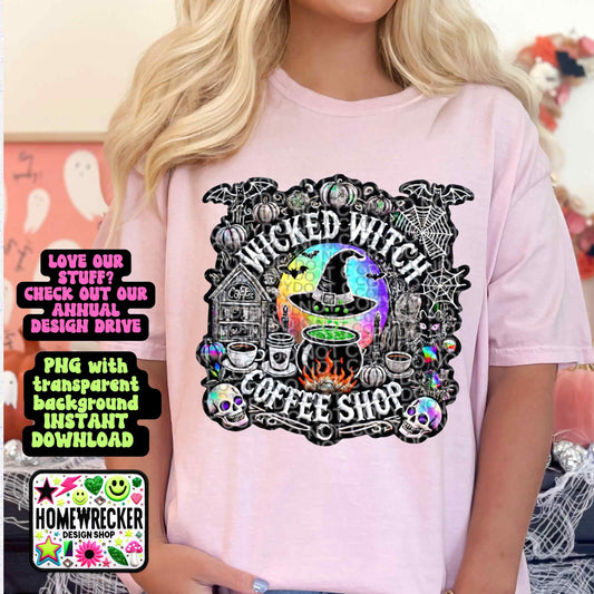 Wicked Witch Coffee Shop| Faux embroidery digital patch | Halloween instant download PNG