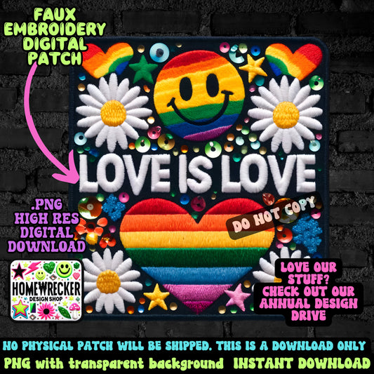 Love is Love, pride, faux patch, FAUX embroidery patch, digital patch for printing, digital download, PNG