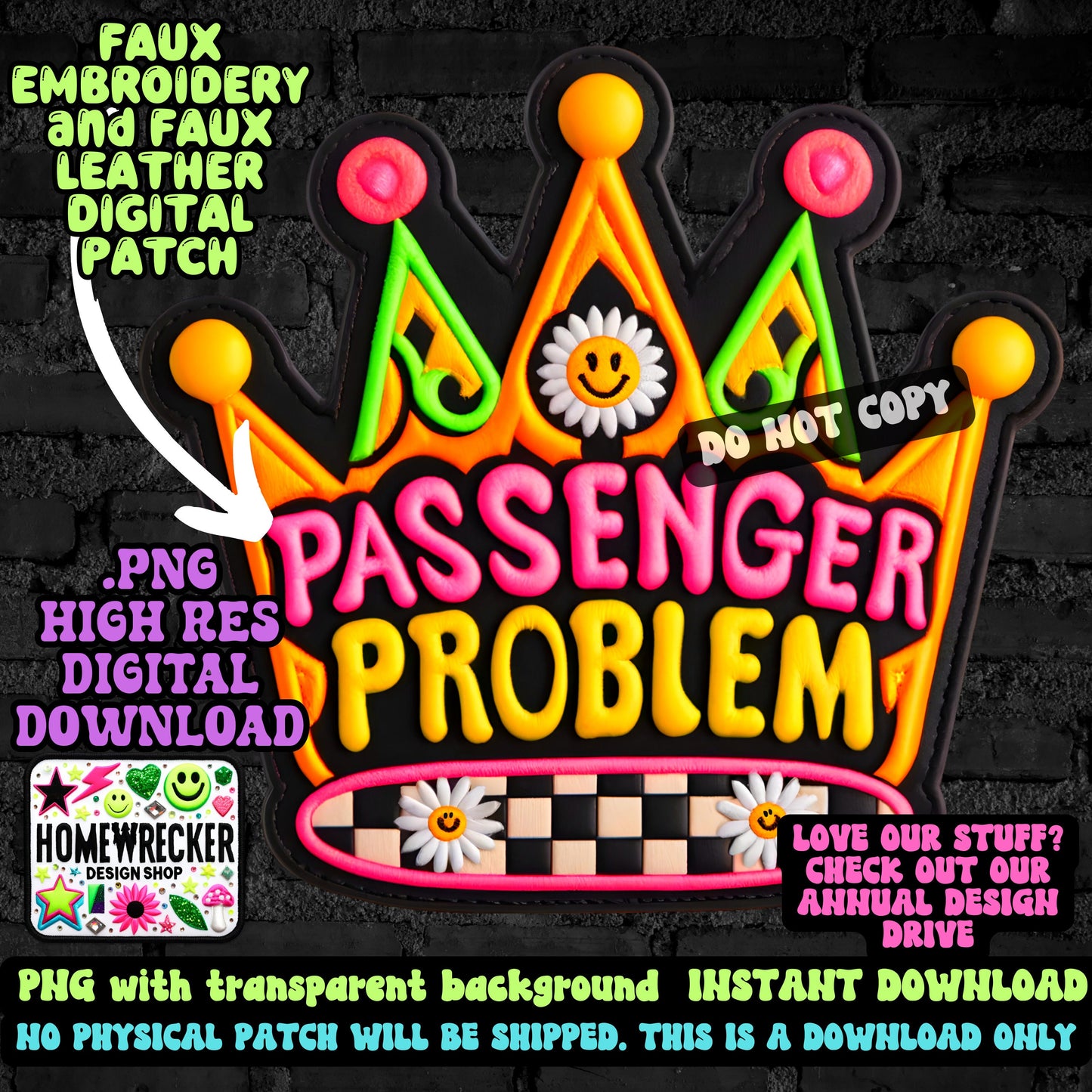 Passenger Problem Faux embroidery digital patch PNG digital download