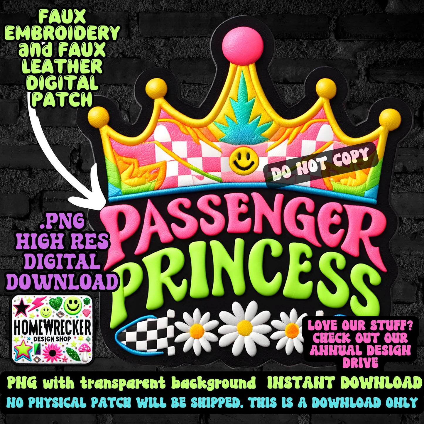 Passenger Princess Faux embroidery digital patch PNG digital download