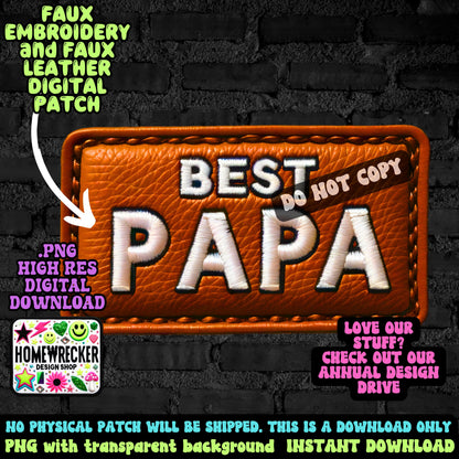 Best Papa Faux embroidery faux leather digital patch PNG digital download