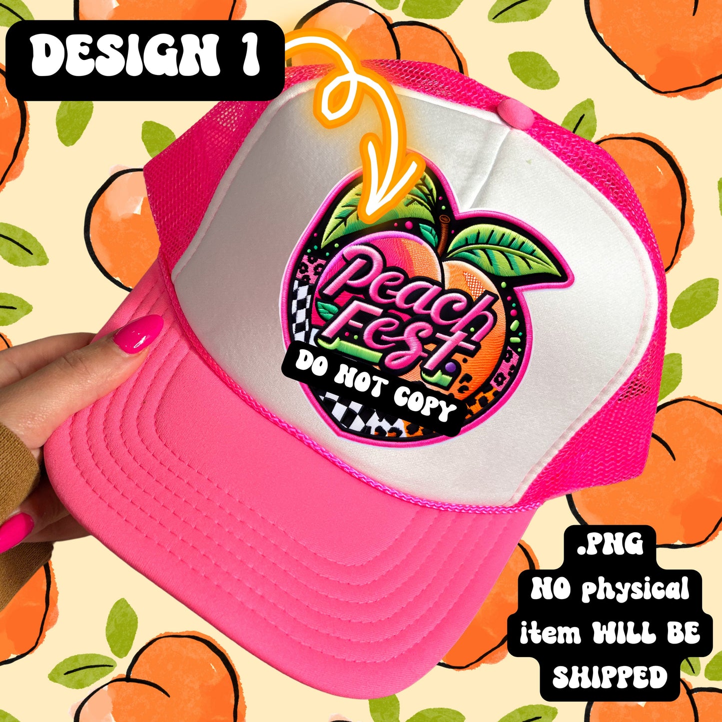 Peach Festival 2024, Neon, summer festival, stacked FAUX embroidery patch design , digital download, PNG