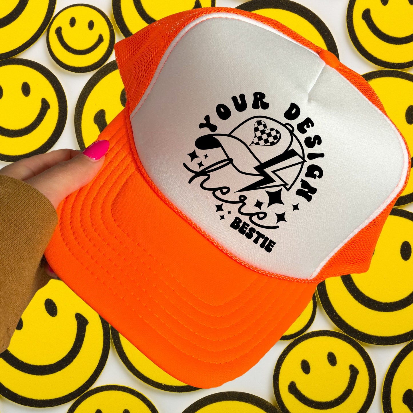 Otto Trucker Hat Mockup, Neon Orange and White, hat mock up photo, digital download