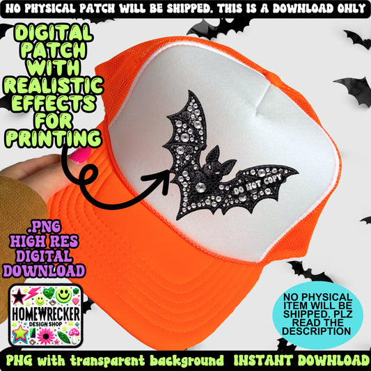 Halloween Bat faux embroidery digital patch PNG digital download