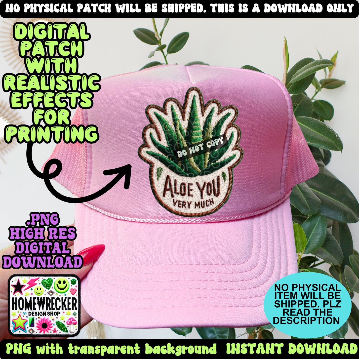 Aloe you very much digital patch, printable FAUX embroidery digital patch, digital download, PNG