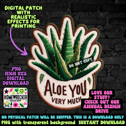 Aloe you very much digital patch, printable FAUX embroidery digital patch, digital download, PNG