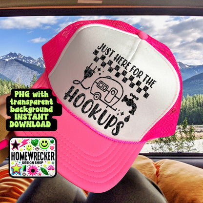 Just here for the hookups| Camping, PNG, Digital Download, Shirt Png, Trendy, Retro Wavy quote