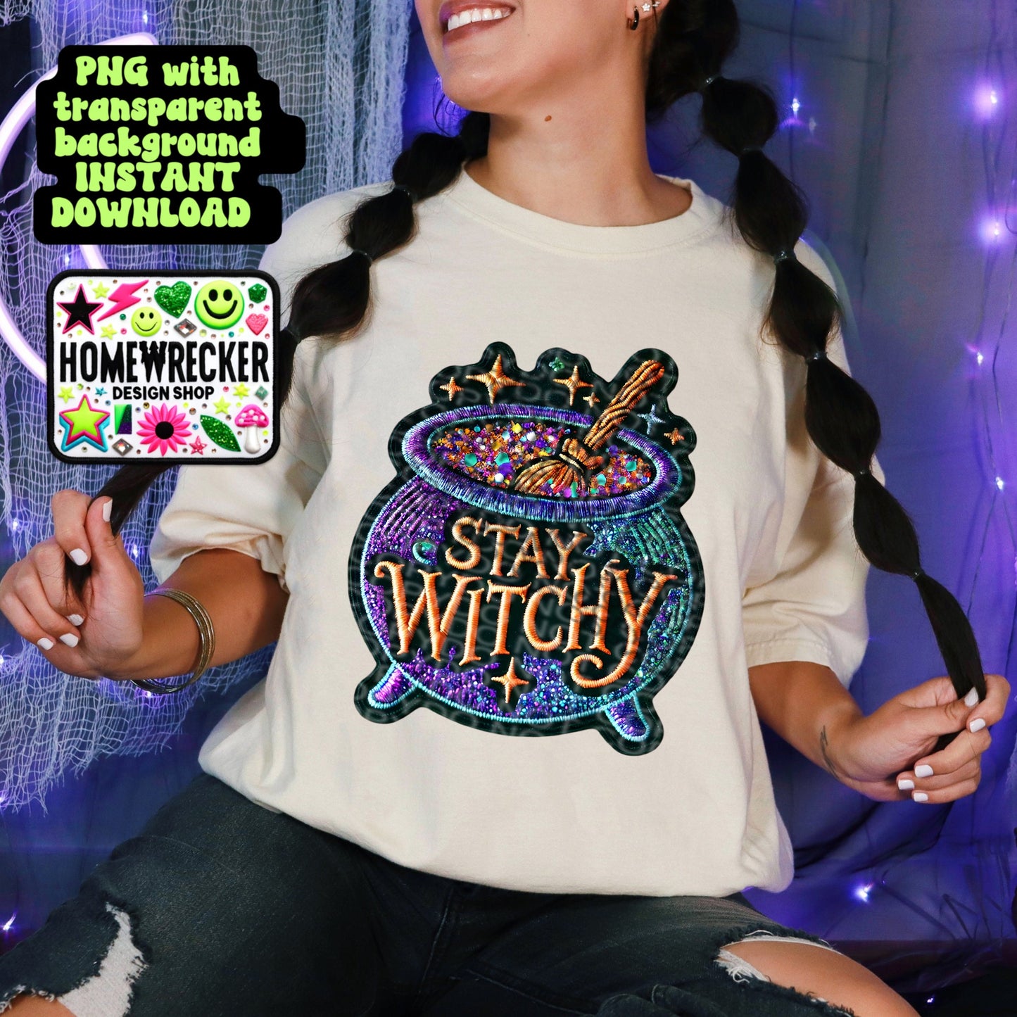 Stay Witchy FAUX embroidery patch | for printing only, not for use with embroidery, digital download, PNG