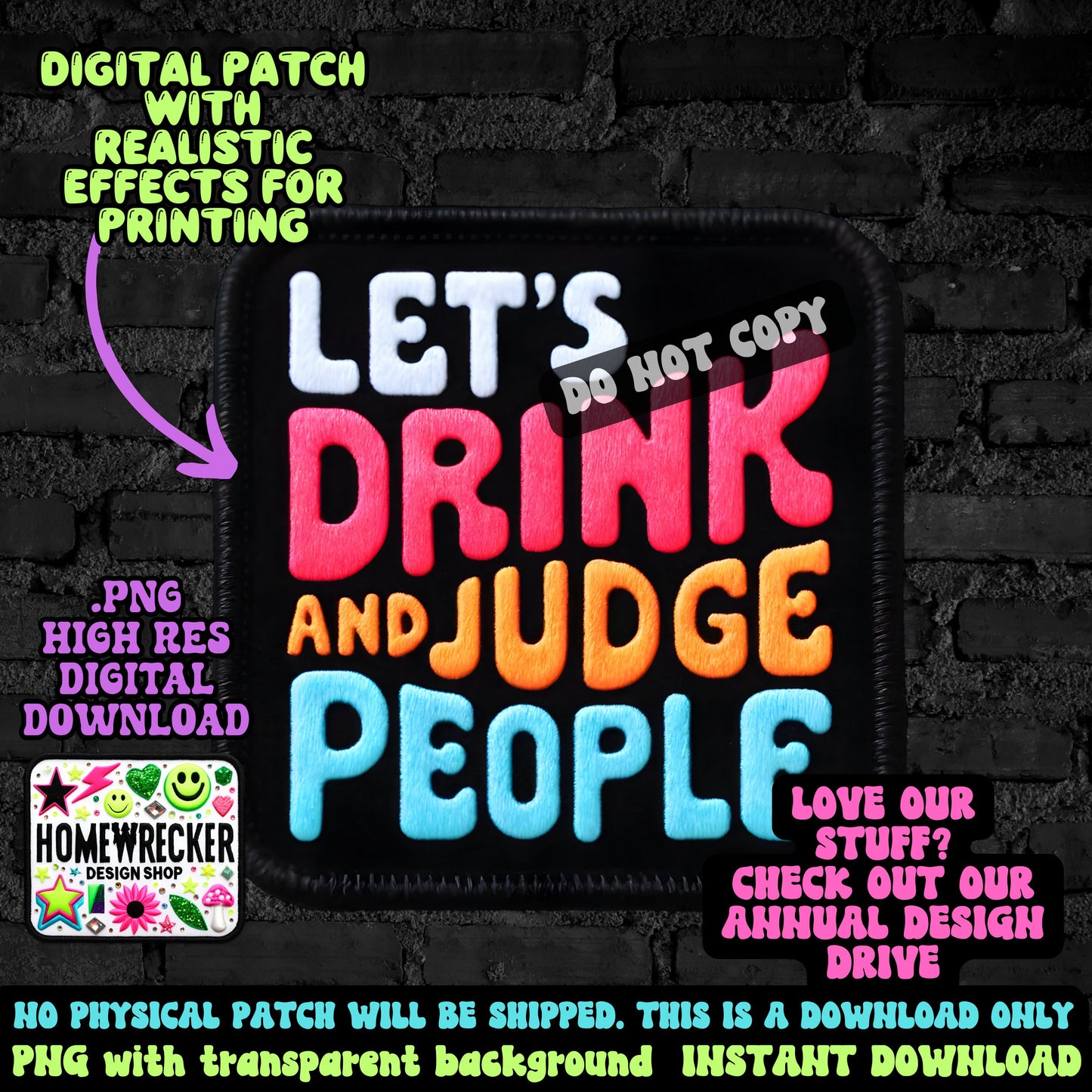 Lets drink and judge people digital patch, faux embroidery, Summer, PNG digital download