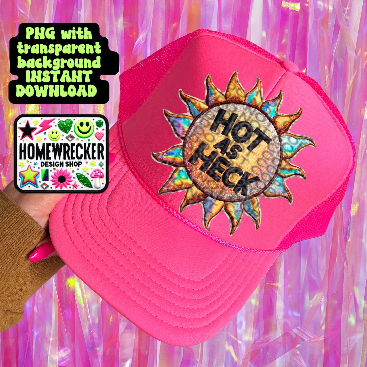 Hot as Heck Sun FAUX embroidery patch | for printing only, not for use with embroidery, digital download, PNG