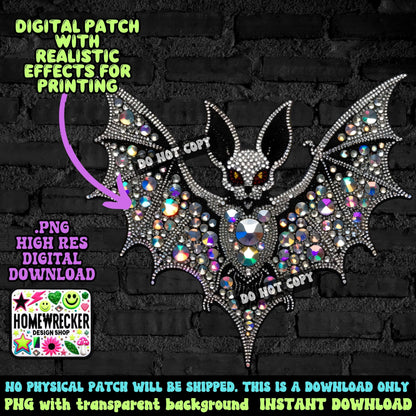 Spooky Bat digital rhinestone patch, faux embroidery, digital patch for printing, Halloween, spooky season, PNG digital download