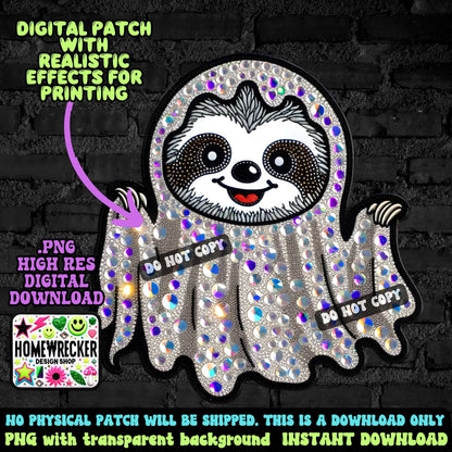 Halloween Sloth digital rhinestone patch, faux embroidery, digital patch for printing, Halloween, spooky season, PNG digital download