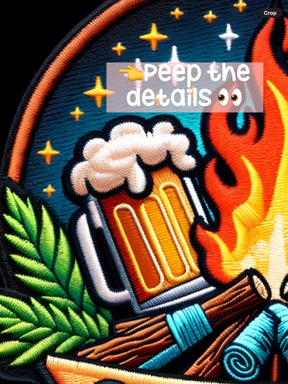 Getting Lit, Bonfire and Beer, digital patch, faux embroidery, Summer, Camping, Campfire PNG digital download