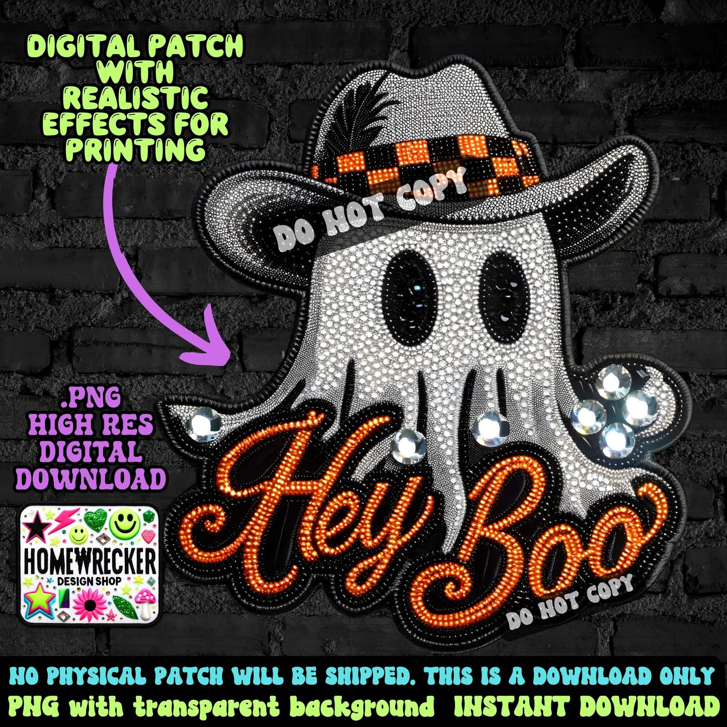 Halloween png hey boo cowboy pumpkin faux embroidery png digital download spooky western Halloween shirt hat design black and orange checker