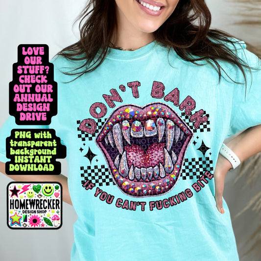 Don’t Bark if Your Can’t Bite digital patch Design, faux embroidery, PNG digital download