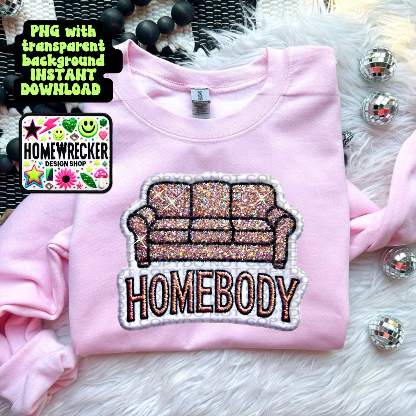 Homebody shimmery faux embroidery hat patch| Digital download for DTF transfers | not for use with embroidery| digital patch design