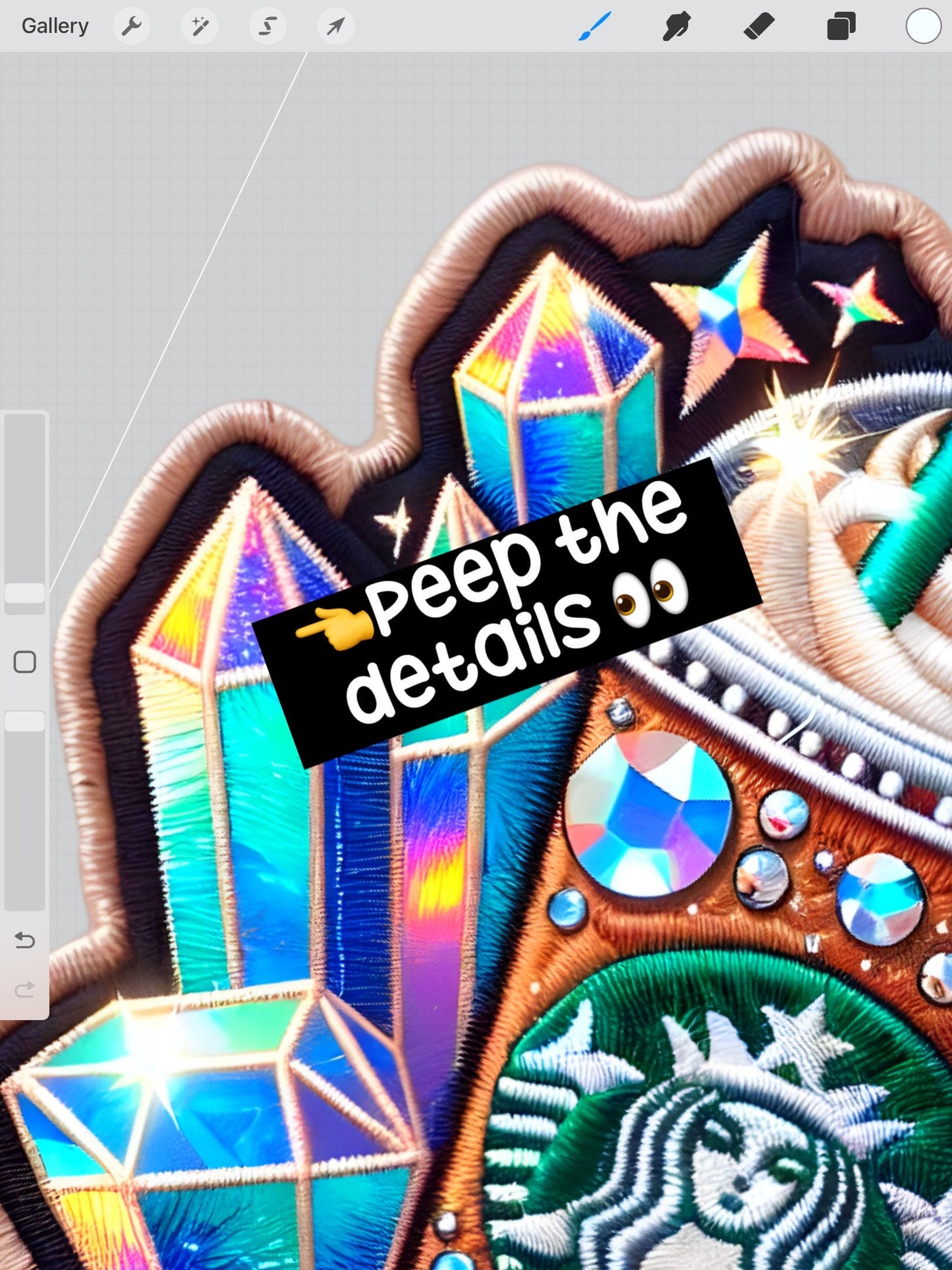 Fueled by iced coffee and crystals  FAUX embroidery patch design | for printing only, not for use with embroidery, digital download, PNG