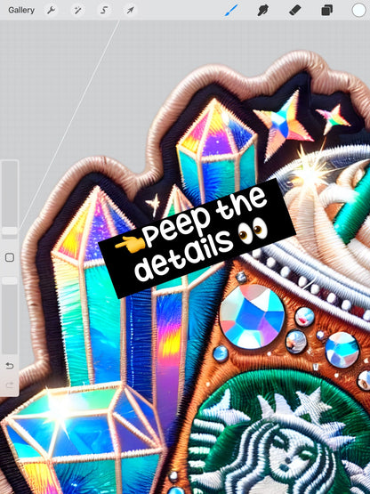 Fueled by iced coffee and crystals  FAUX embroidery patch design | for printing only, not for use with embroidery, digital download, PNG