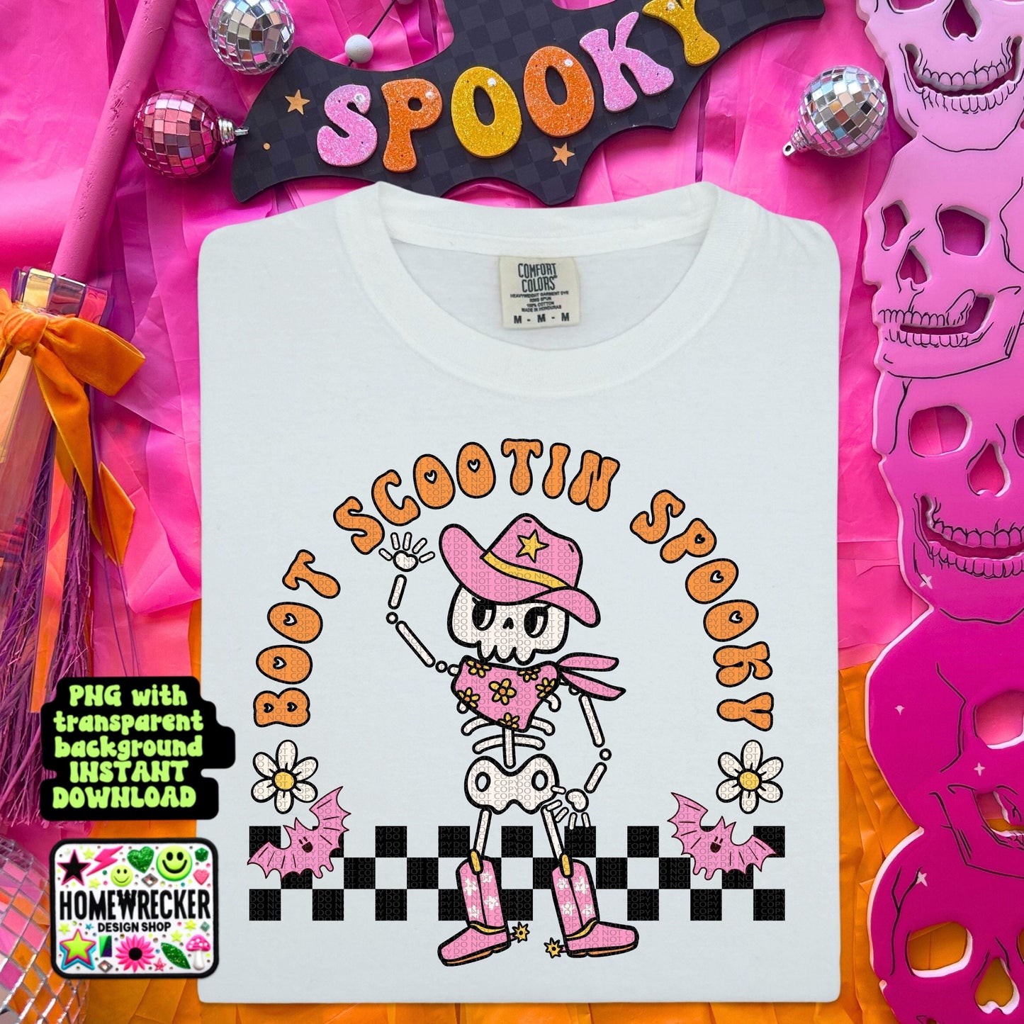 Pink Halloween Western Halloween cowboy cowgirl Skeleton digital download PNG for T-shirts and dtf prints