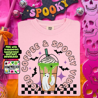 Iced coffee and spooky vibes Halloween coffee digital download PNG for T-shirts and dtf prints