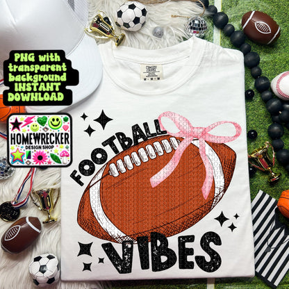 Football coquette bow football vibes trendy football digital download PNG for T-shirts and dtf prints