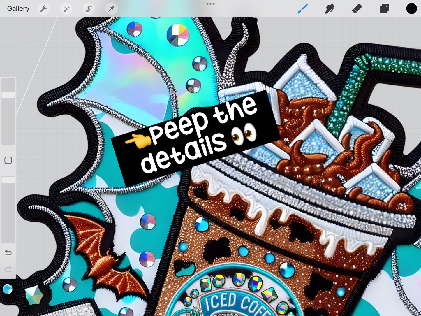 Iced coffee please faux embroidery, patch design | for PRINTING only, NOT DIGITIZED, design digital download, png |Homewrecker Design shop