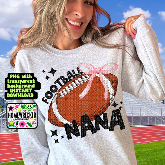 Football coquette bow football game day NANA trendy football digital download PNG for T-shirts and dtf prints