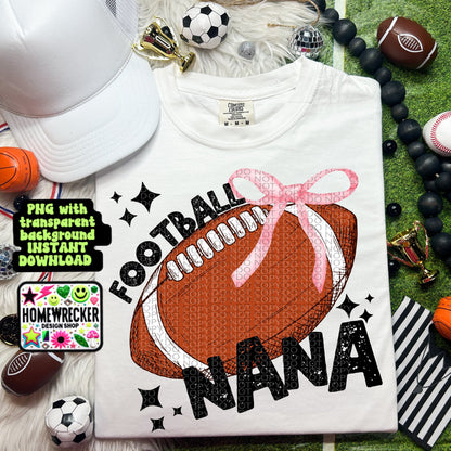 Football coquette bow football game day NANA trendy football digital download PNG for T-shirts and dtf prints