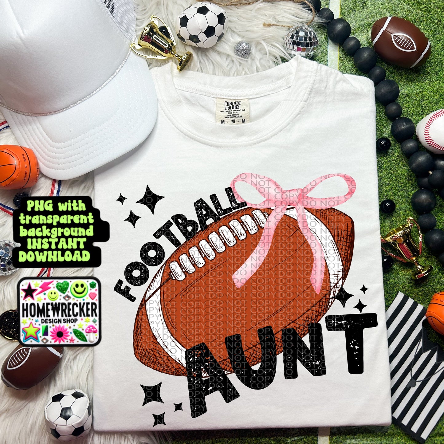 Football coquette bow football game day AUNT trendy football digital download PNG for T-shirts and dtf prints