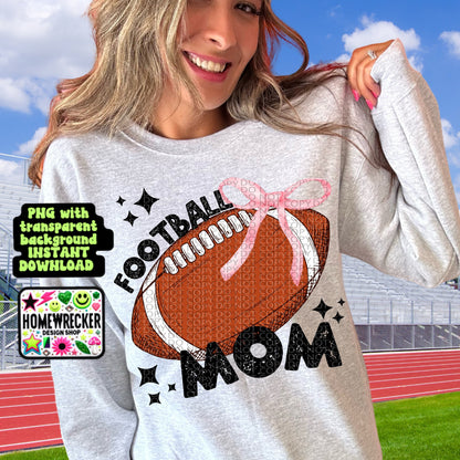 Football coquette bow football game day MOM trendy football digital download PNG for T-shirts and dtf prints