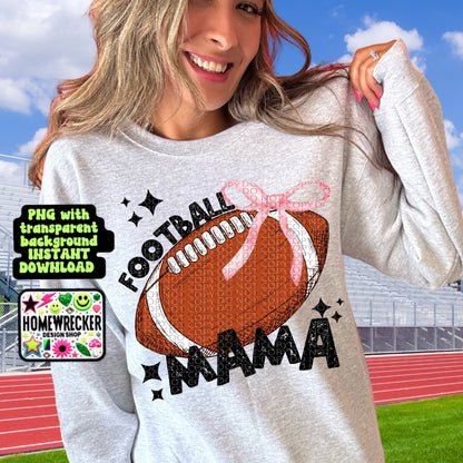 Football coquette bow football game day MAMA trendy football digital download PNG for T-shirts and dtf prints