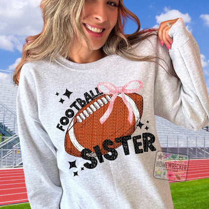 Football Sister football coquette trendy ribbon bow png sublimation screen print design dtf for t-shirt printing trendy football design PNG