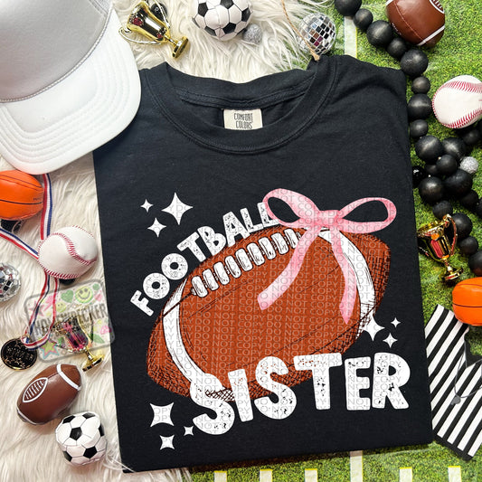 Football Sister football coquette trendy ribbon bow png sublimation screen print design dtf for t-shirt printing trendy football design PNG