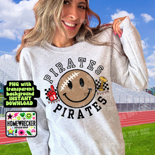 Retro Happy Football Distressed Mascot PNG School spirit design black to school Mascot Pirates  | Homewrecker Design Shop