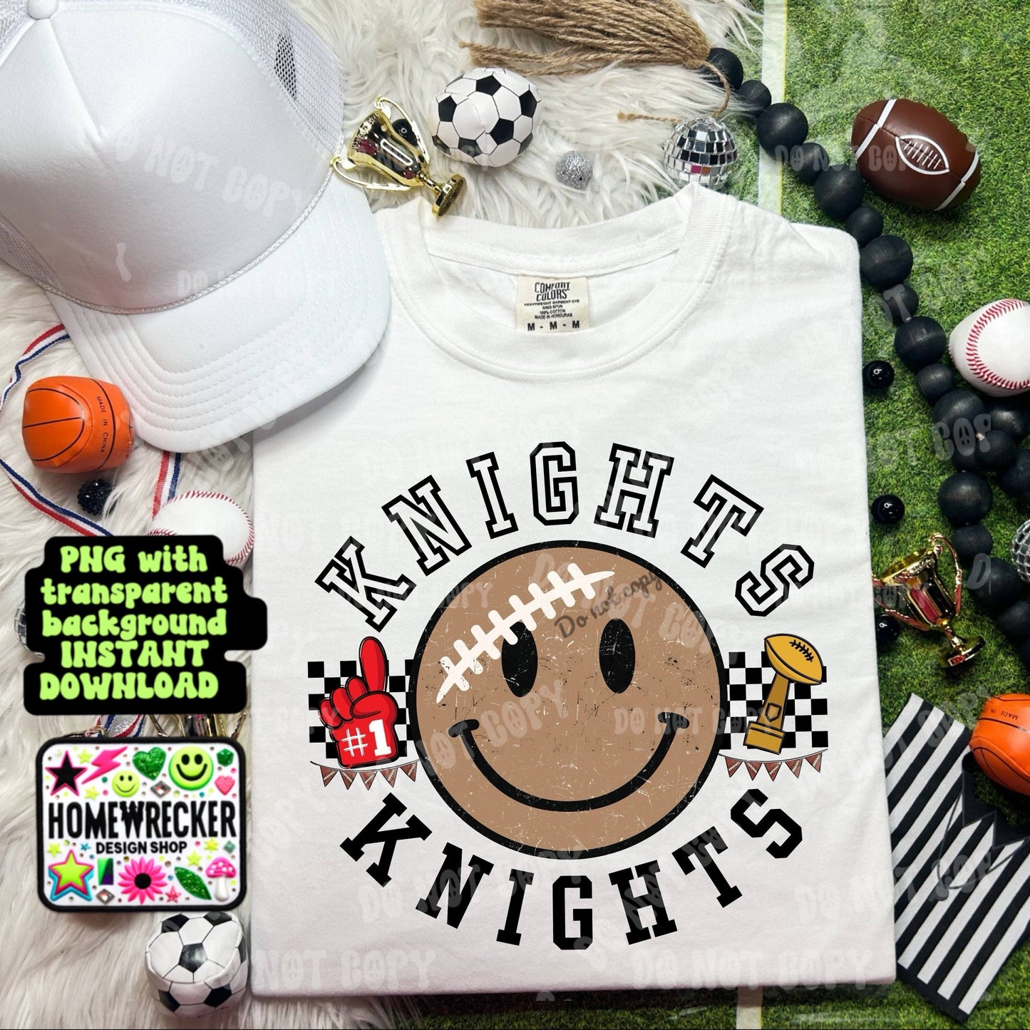 Retro Happy Football Distressed Mascot PNG School spirit design black to school Mascot Knights  | Homewrecker Design Shop