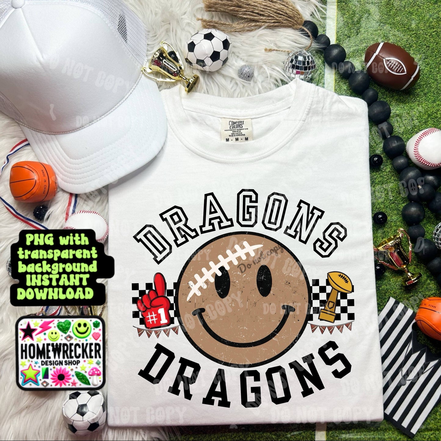 Retro Happy Football Distressed Mascot PNG School spirit design black to school Mascot Dragons  | Homewrecker Design Shop