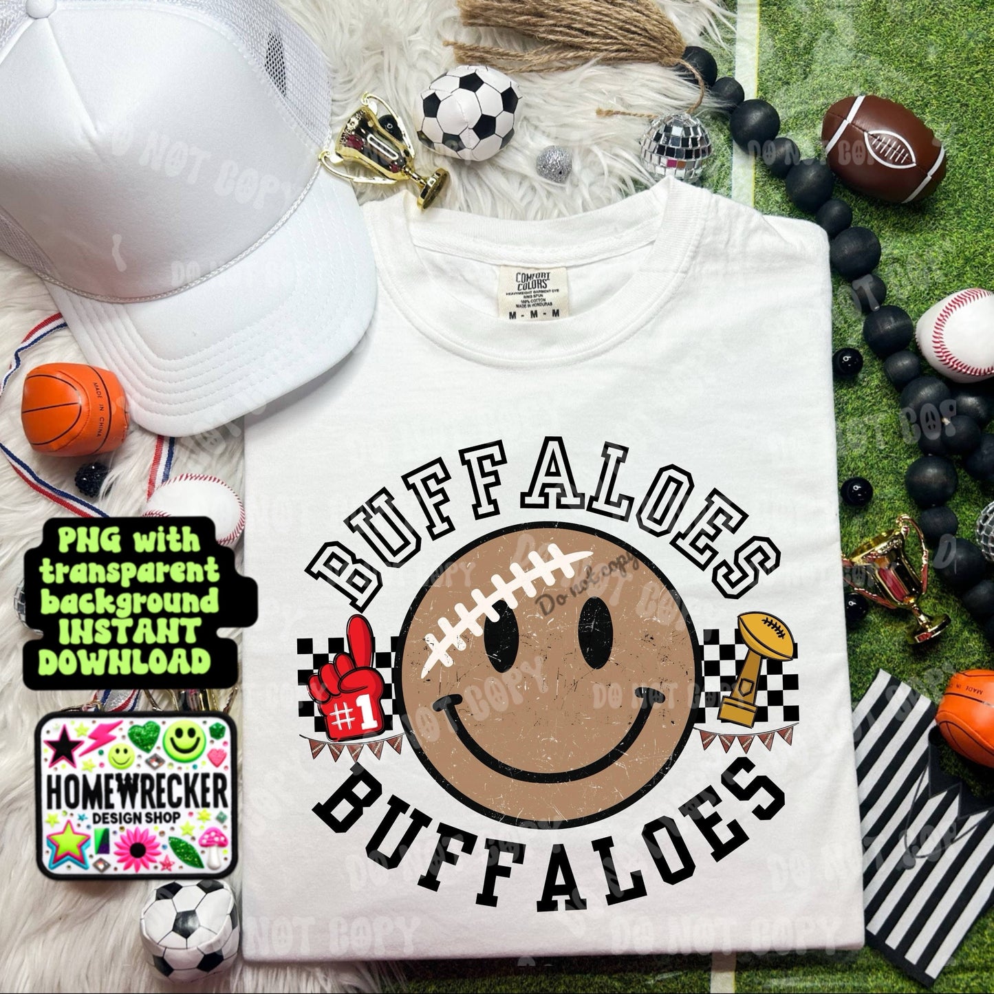 Retro Happy Football Distressed Mascot PNG School spirit design black to school Mascot Buffaloes  | Homewrecker Design Shop