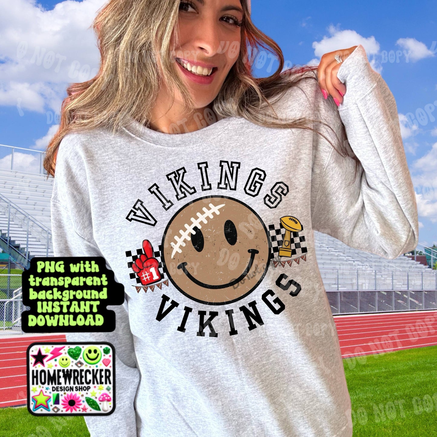 Retro Happy Football Distressed Mascot PNG School spirit design black to school Mascot vikings  | Homewrecker Design Shop