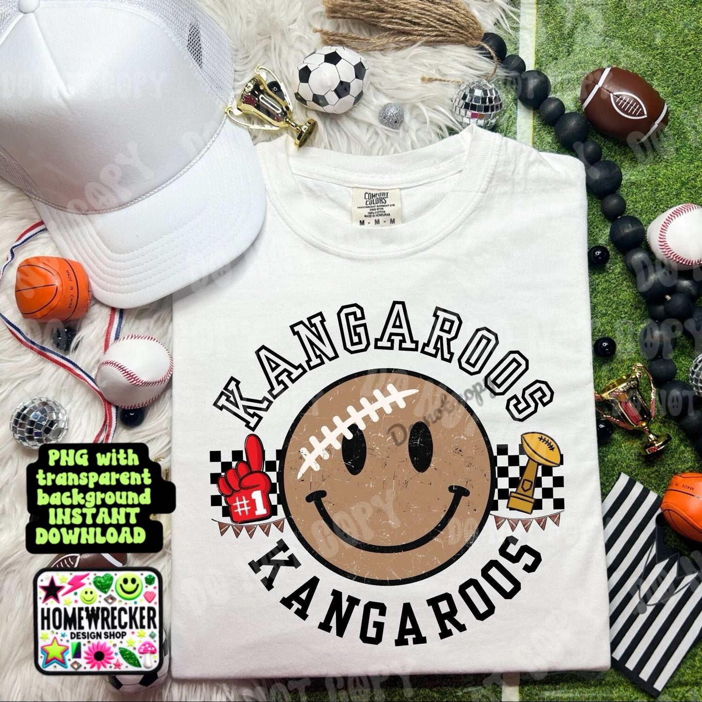 Retro Happy Football Distressed Mascot PNG School spirit design black to school Mascot Kangaroos  | Homewrecker Design Shop