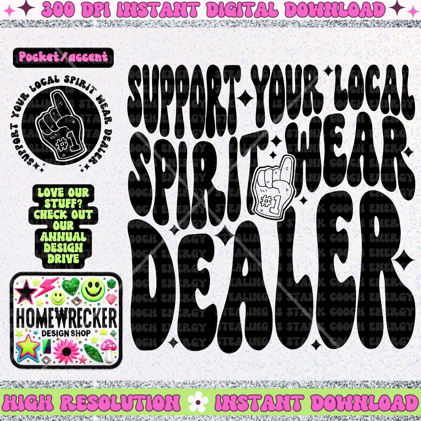 Support your local spirit wear dealer png wavy font back of shirt design with front chest accent school sprit mascot tshirt maker design png